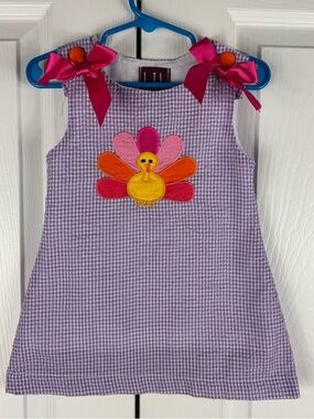 Lil Cactus Baby Girl's Gingham Thanksgiving Turkey & Bows Dress Purple 6-12 M